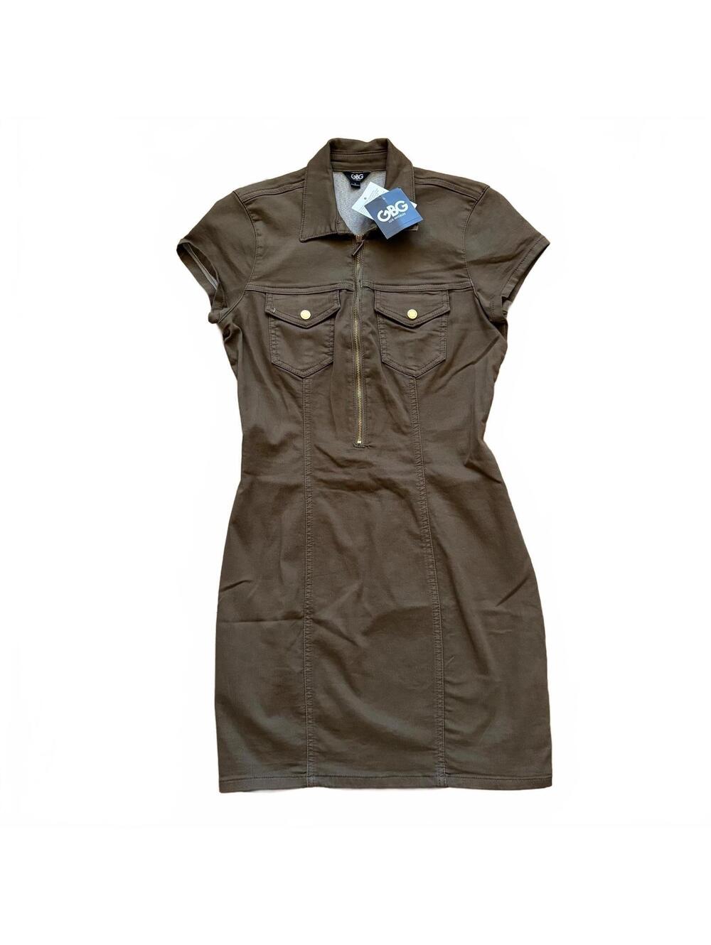 GBG Los Angeles Moto Bodycon Dress Military Utility Zip G by Guess Small NWT